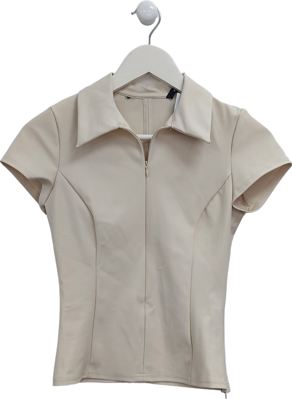 ZARA Beige Full Zip Short Sleeve Top UK S