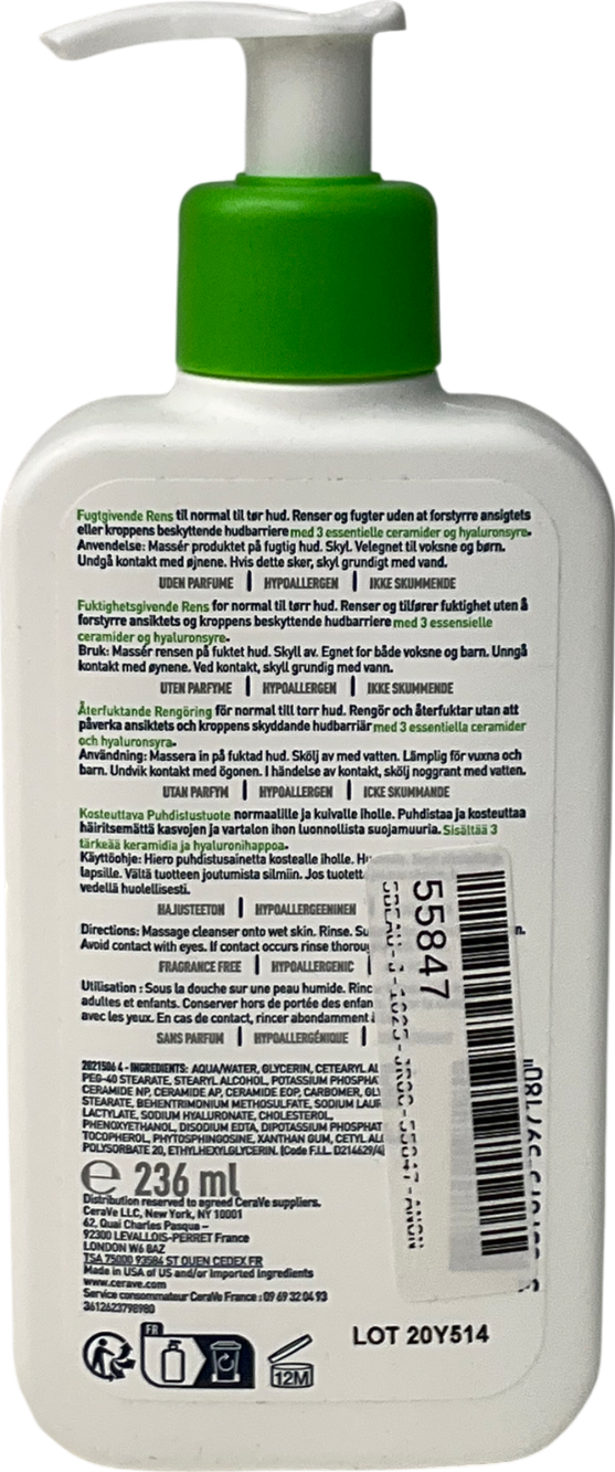 Cerave Hydrating Cleanser With Hyaluronic Acid For Normal To Dry Skin 236ml