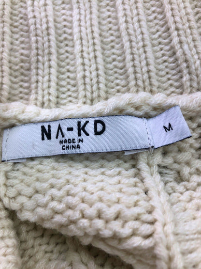 NA-KD White Oversized Cropped Cable Knit Jumper M