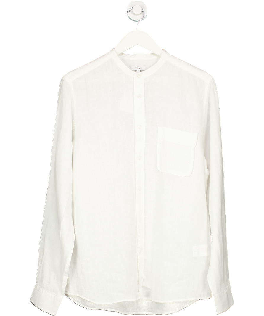 REISS White Ocean Grandad Collar Shirt 100% Linen UK M
