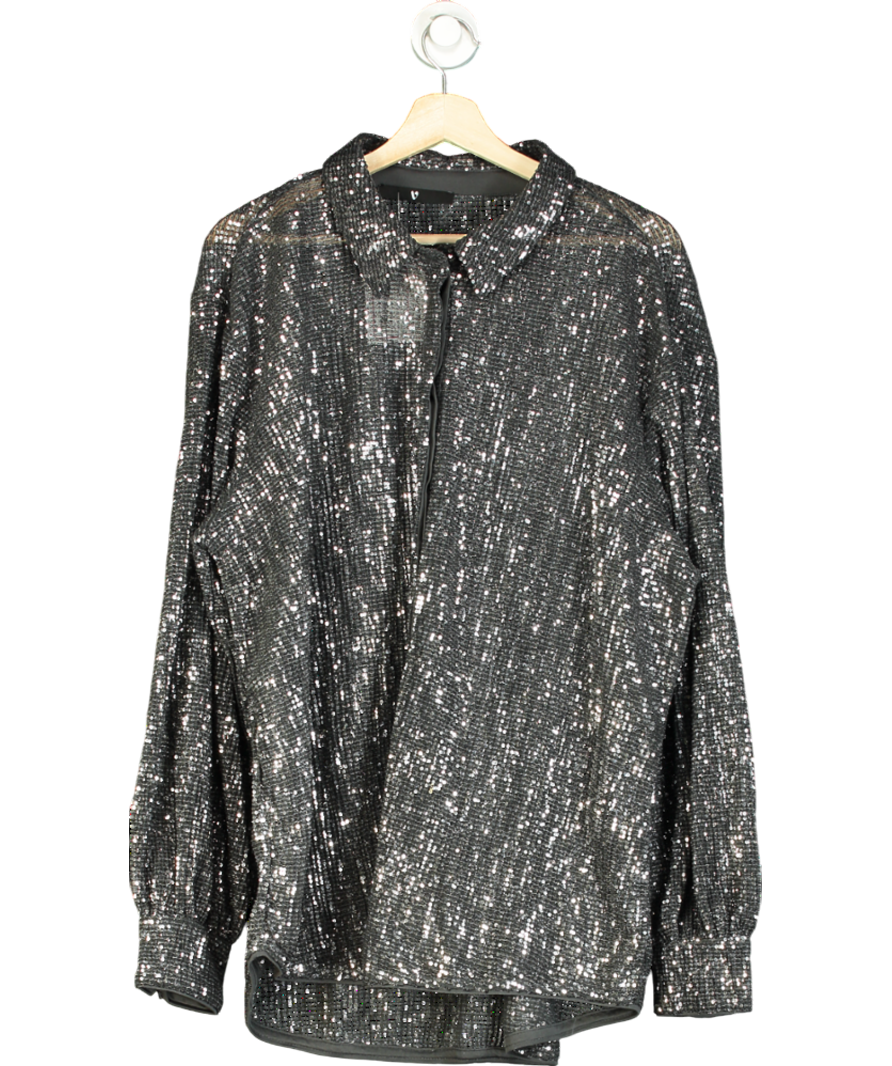Very Metallic Curve Silver Sequin Shirt UK XXL