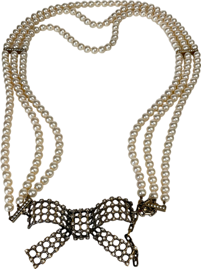 White Three Row Vintage Pearl Bow Belt