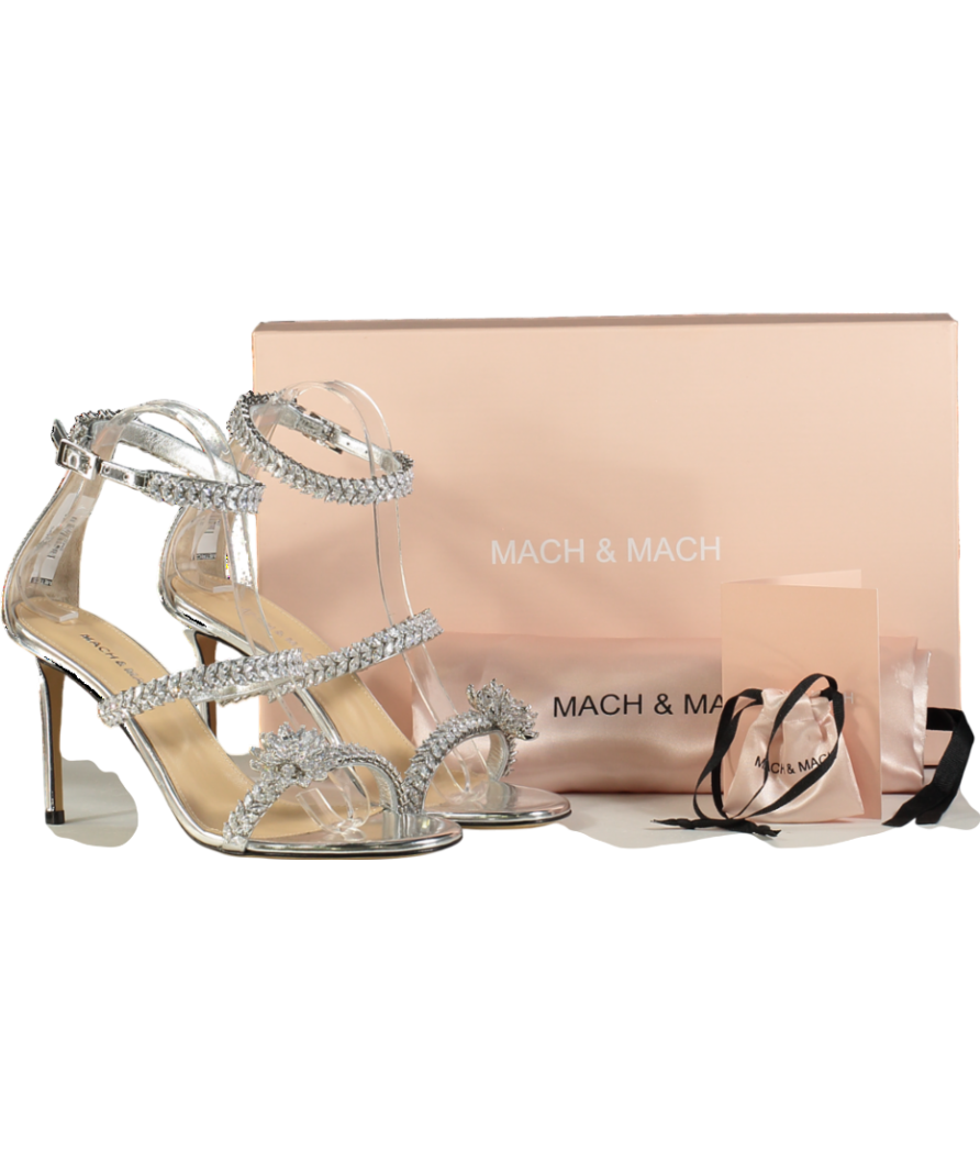 Mach & Mach Metallic Lotus Flower Jewelled Leather Sandal Heels UK 5 EU 38 👠