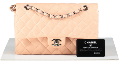 Chanel Pink Salmon Peach Medium Quilted Lambskin Classic Double Flap Bag