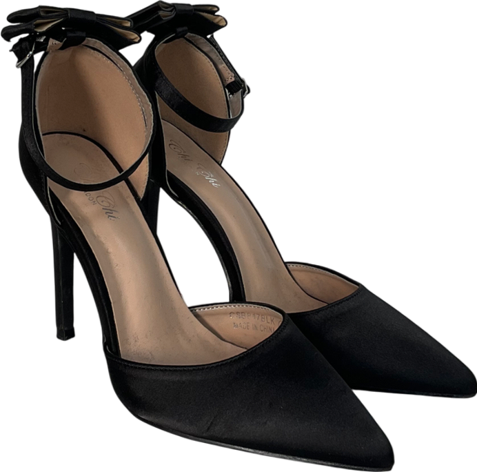 Chi Chi London Black Bow Heeled Pointed Shoes UK 5 EU 38 👠