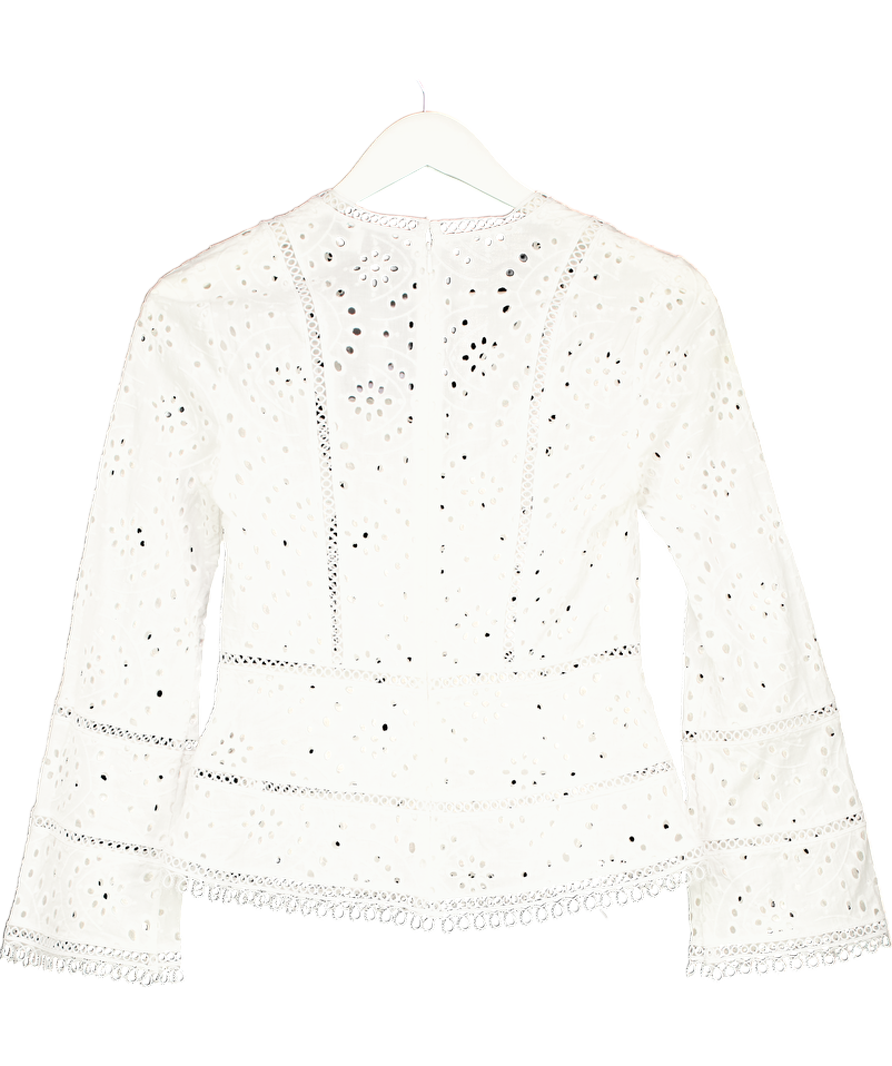 REISS White Enid Cotton Embroidered Shirt UK 4