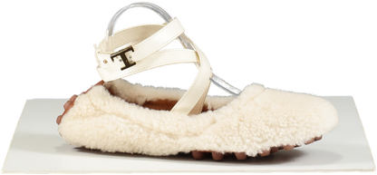 Tod's White Shearling Ankle Strap Ballet flats UK 6 EU 39 👠