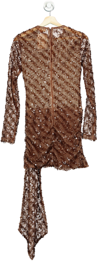 Camila Coelho Bronze Sequin Dress With Asymmetric Hem UK XS