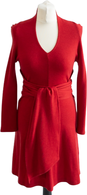 AMANDA WAKELEY Red Ted Wool Long Sleeve Dress With Waist Tie UK 10