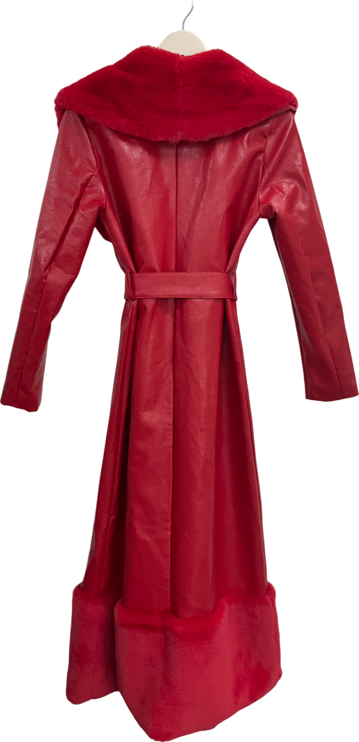 Fashion Nova Red Power Trip Faux Leather Trench Coat UK XS/S