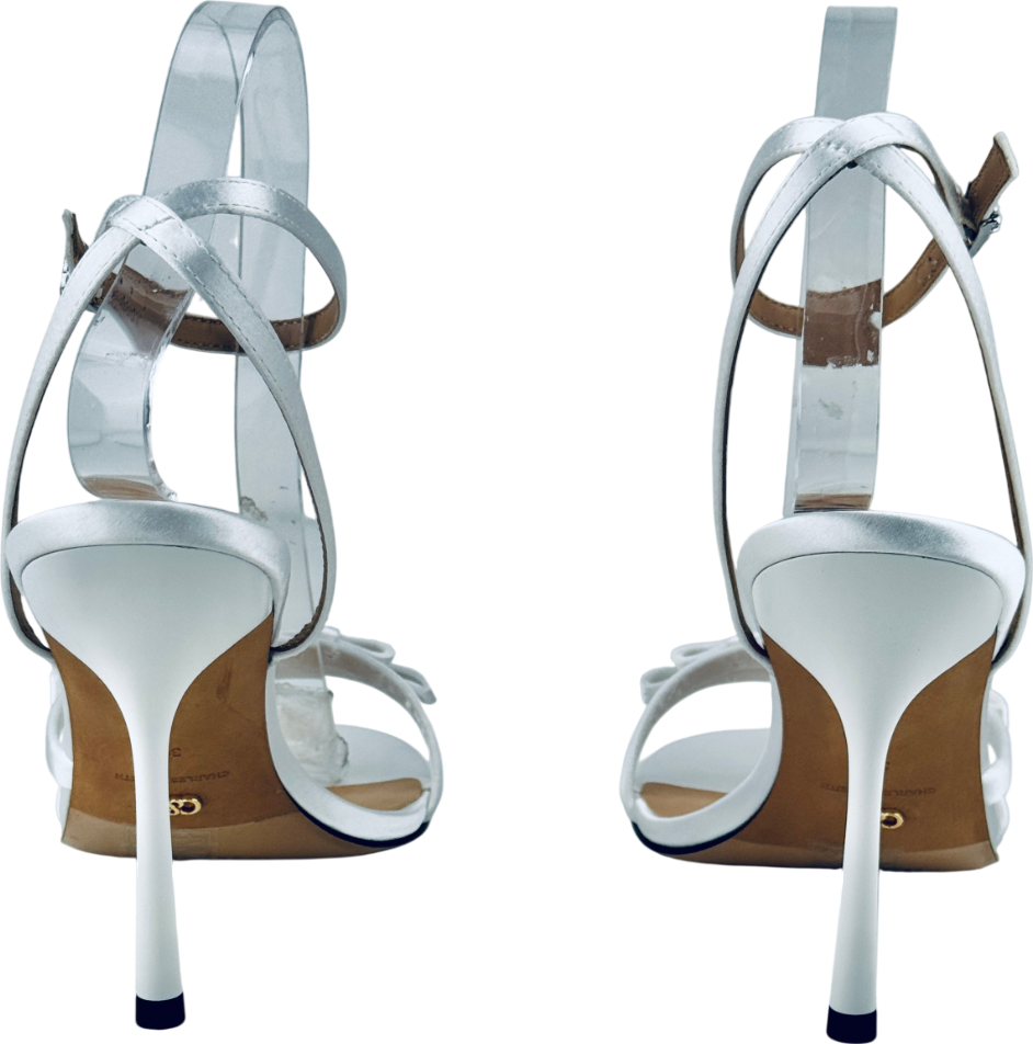 CHARLES & KEITH Jessy Bow Ankle-strap Stiletto-heel Sandals - White UK 6 EU 39 👠