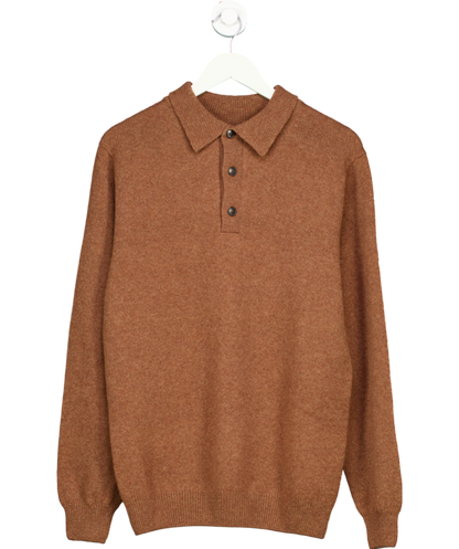 Sunspel Brown 100% Lambswool Long Sleeve Polo Shirt UK M