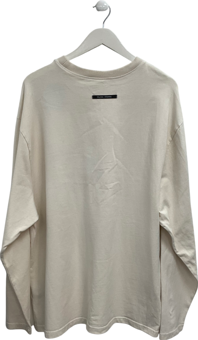 Milana Studios Cream Basketball Ball Logo Heavy Long Sleeve Tee75 UK L