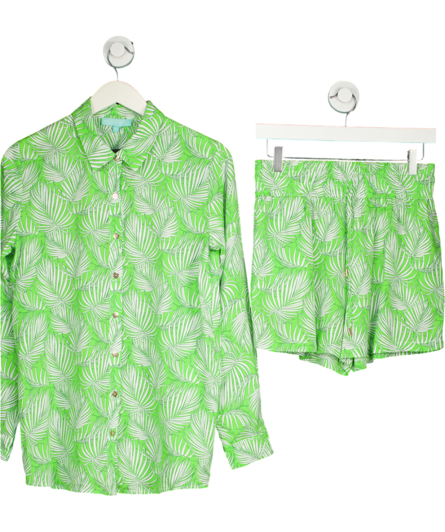 Melissa Odabash Green Palmetto Printed Voile 2-piece Shirt And Shorts Set UK XS