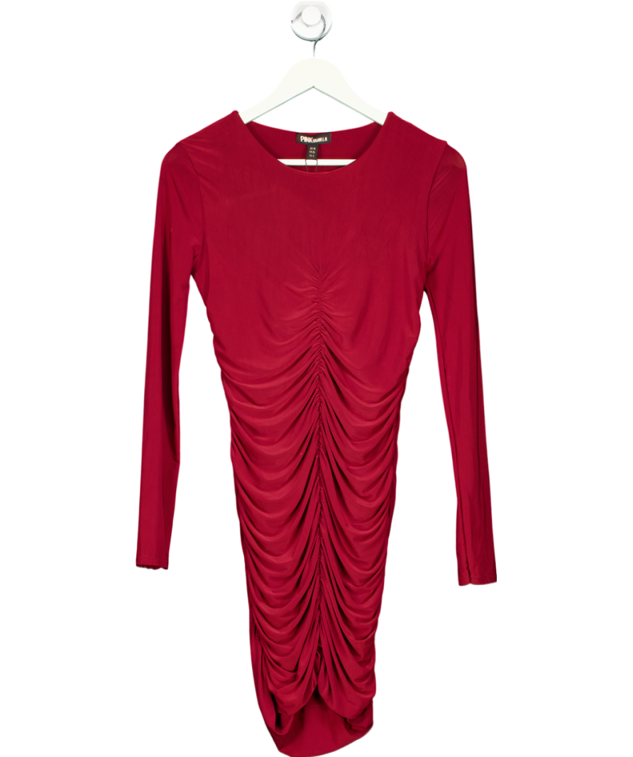 Pink Vanilla Red Long Sleeve Ruched Dress UK 10