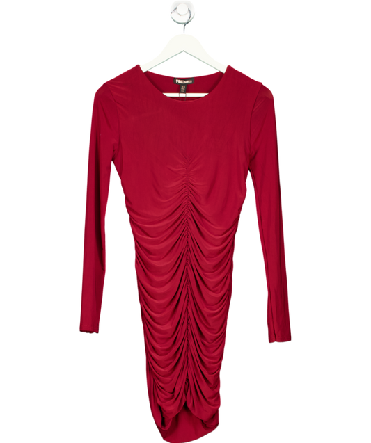 Pink Vanilla Red Long Sleeve Ruched Dress UK 10