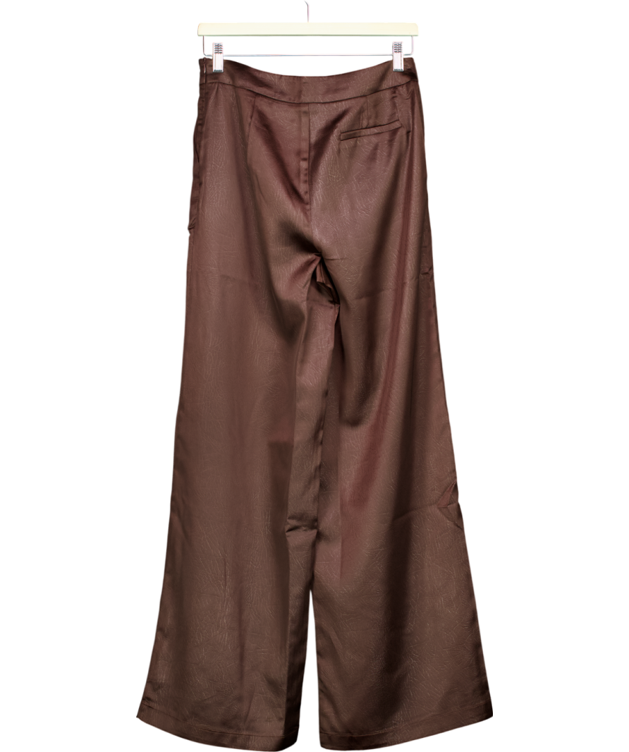 Warehouse Brown Crackled Satin High Waisted Wide Leg Trousers UK 10