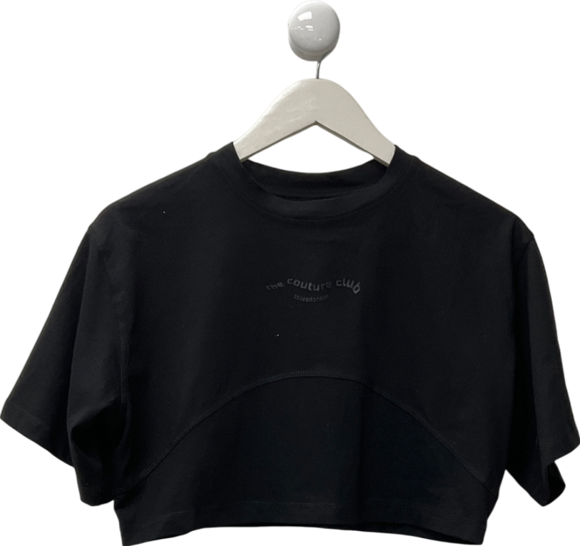 The Couture Club Black Cropped Logo Printed T-shirt UK 6
