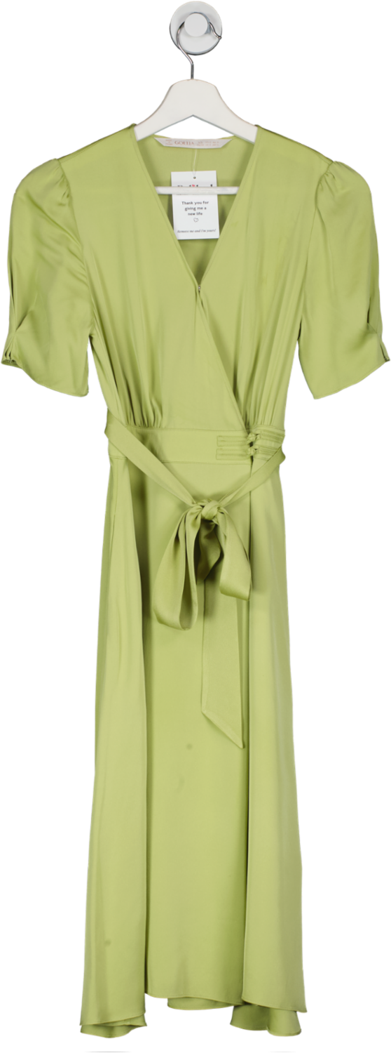 Goelia Green 22 Momme V-neck A-line Midi Dress UK 6