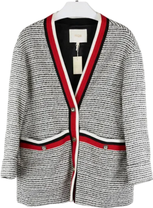 Maje Black / Ivory / Red Visala Tweed Boucle Jacket Fr36 UK 8