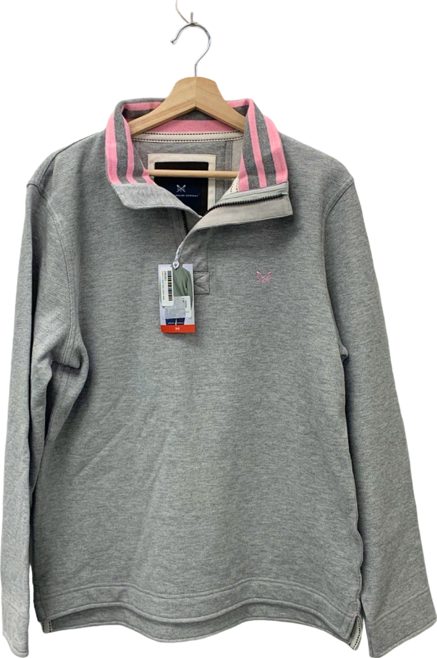 Crew Clothing Company Grey Pique Rugby Shirt with Pink Collar SZ Medium