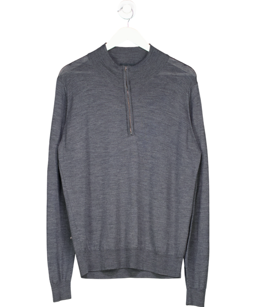 John Smedley Grey Barrow Extra Fine Merino Half Zip Charcoal UK XL