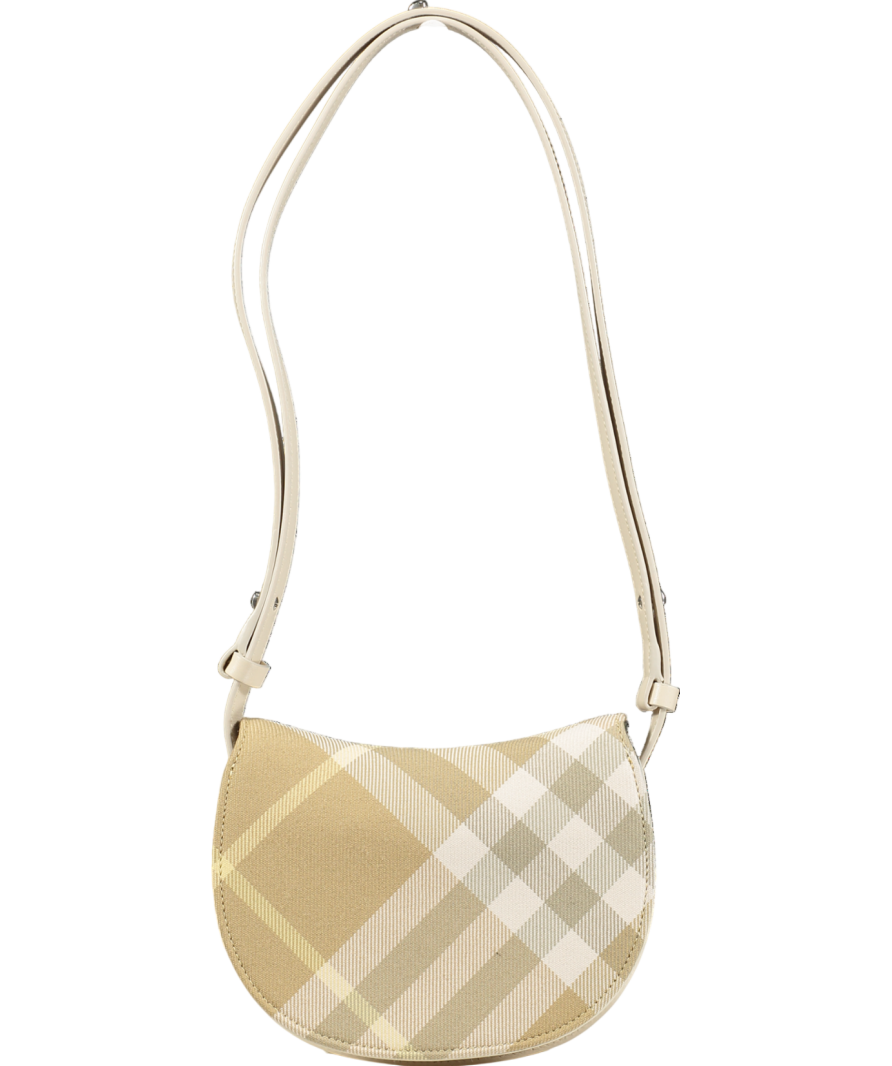 Burberry Rocking Horse Mini Beige Check / Ivory Leather-trimmed Crossbody Bag