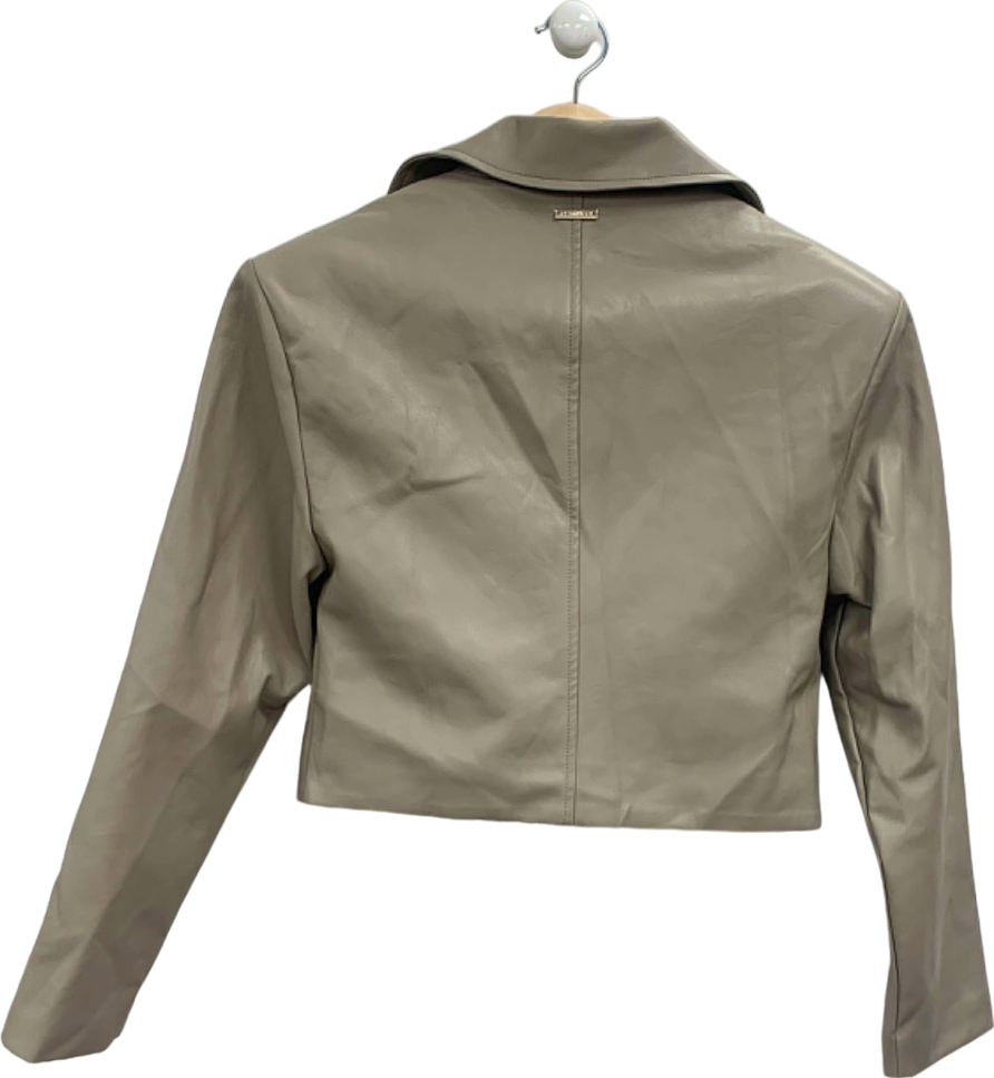 Cernucci Beige PU Cropped Jacket with Shoulder Pads UK S