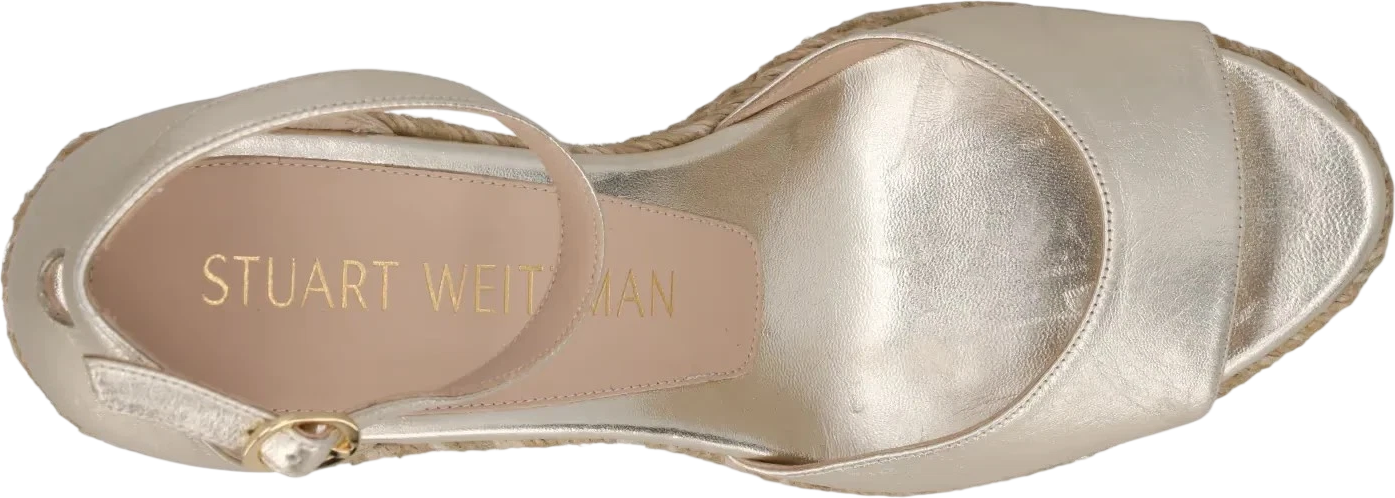STUART WEITZMAN Metallic Gold Platform Wedge Espadrille Sandals UK 7.5 EU 40.5
