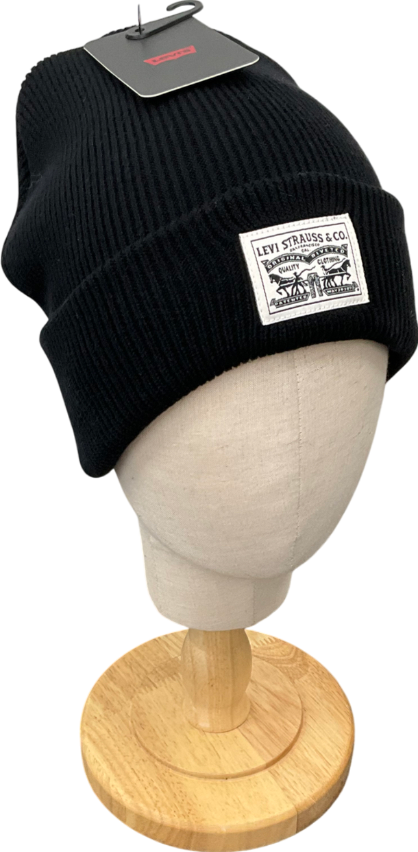 levis Black Backpatch Cotton Beanie Hat One Size