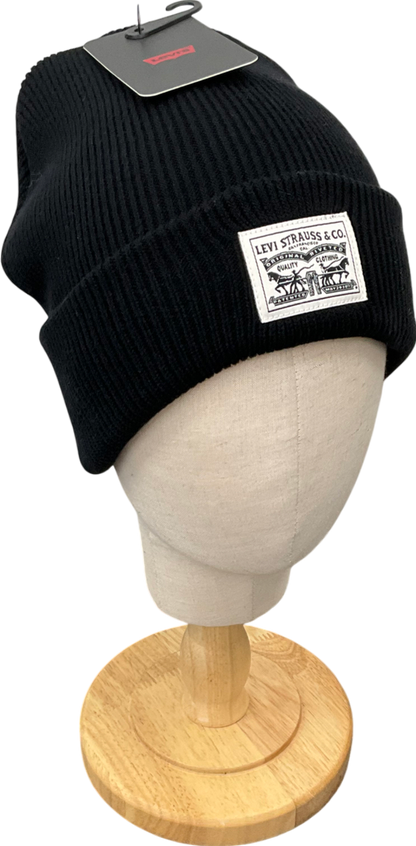 levis Black Backpatch Cotton Beanie Hat One Size