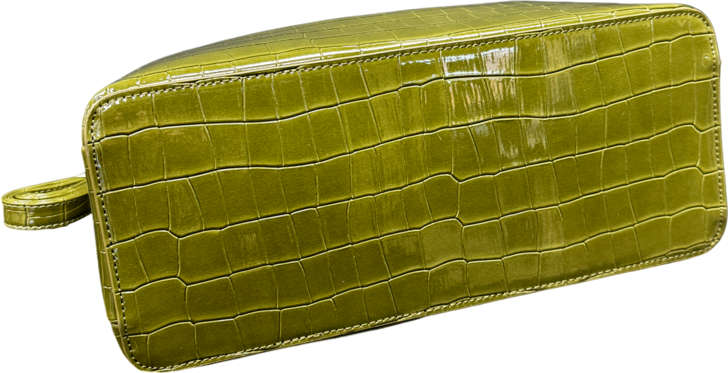 New Look Green Khaki Buckle Faux Croc Triple Compartment Tote Bag