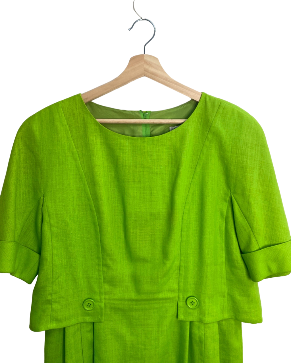 Guy Laroche Paris Vintage Green Linen blend Midi Dress UK 16