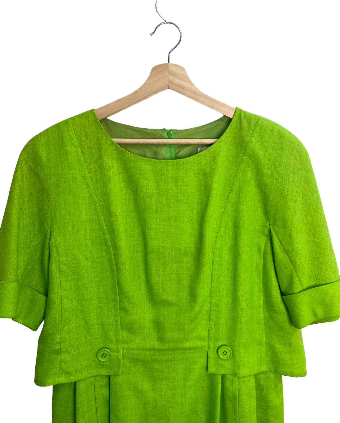 Guy Laroche Paris Vintage Green Linen blend Midi Dress UK 16