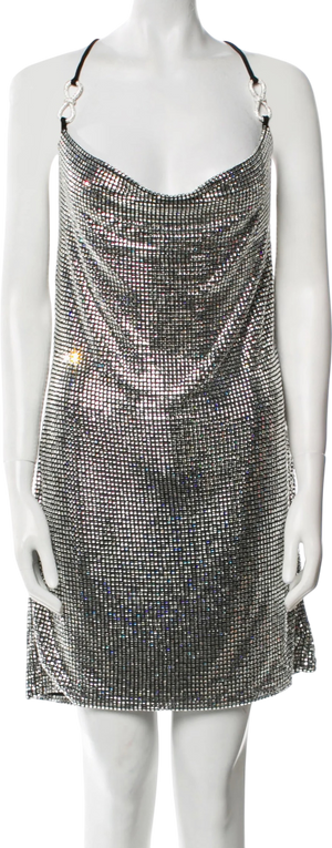 MACH & MACH Black Crystal Embellished Mini Dress With Bows. UK 8