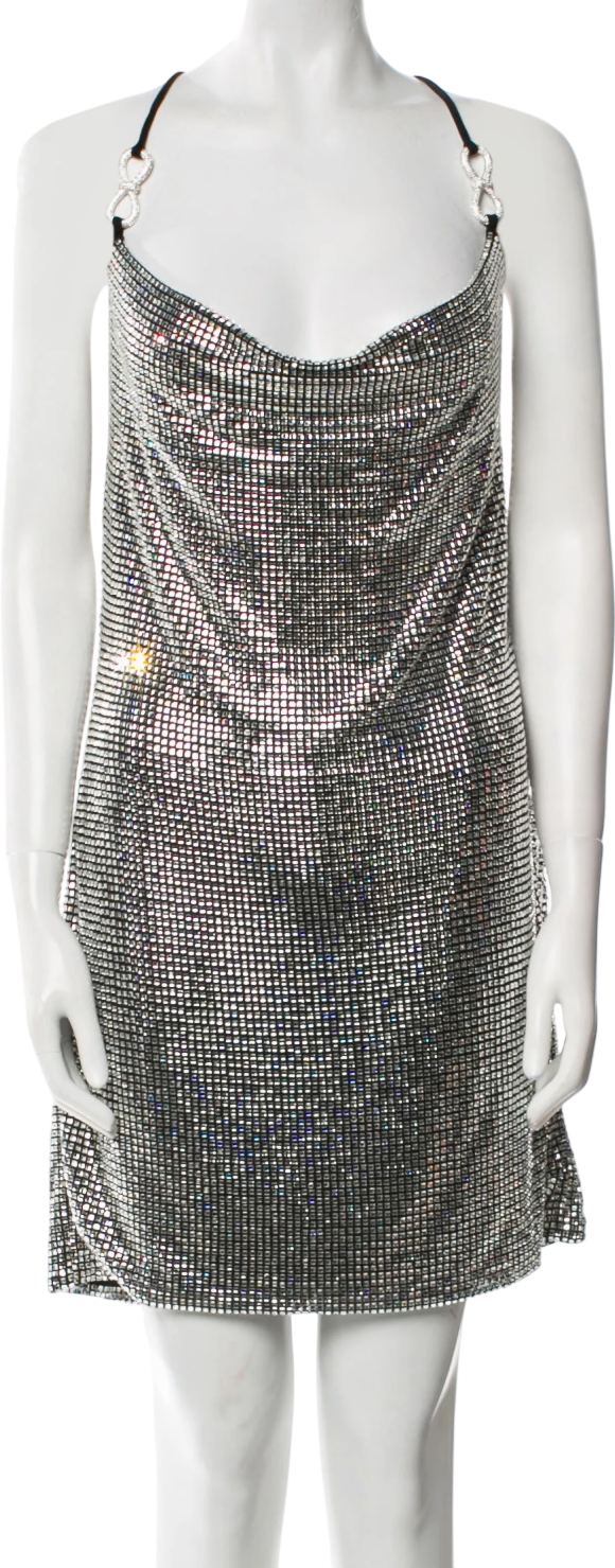 MACH & MACH Black Crystal Embellished Mini Dress With Bows. UK 8