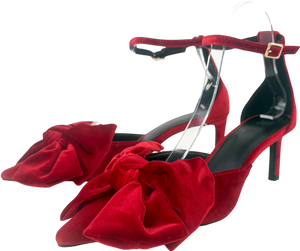 H&M Red Bow-detail Velour Court Shoes UK 4 EU 37