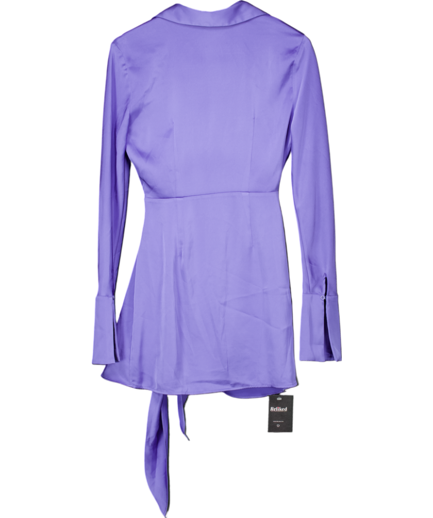 Rat & Boa Purple Satin Long Sleeved Mini Shirt Dress UK M