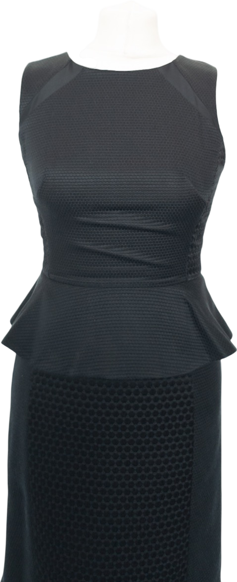 WHISTLES Black Fitted Bodycon Pencil Dress With Peplum Waist UK 6