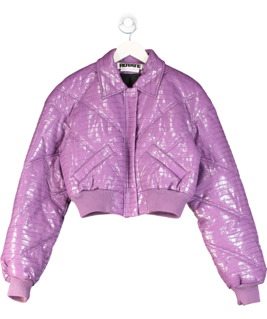 Rotate Birger Christensen Purple Cropped Faux Croc-effect Leather Bomber Jacket UK 6
