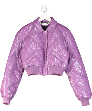 Rotate Birger Christensen Purple Cropped Faux Croc-effect Leather Bomber Jacket UK 6