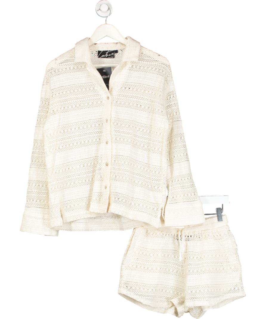 The Couture Club Cream Crochet Textured Shorts And Shirt UK 10