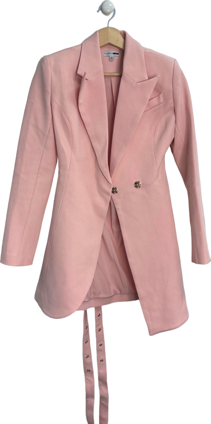 Fashion Nova Pink Belted Tailored Blazer XS