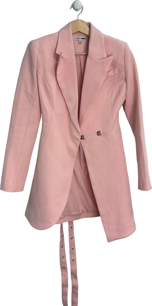 Fashion Nova Pink Belted Tailored Blazer XS
