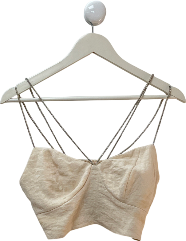 H&M Beige Rhinestone-strap Crop Top UK S
