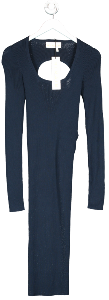 Remain Birger Christensen Midnight Blue Serena Ruched Ribbed-knit Midi Dress Bnwt UK 10