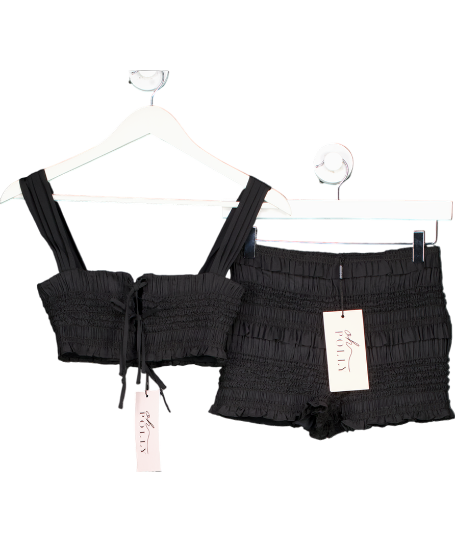 Oh Polly Black Orla Ruffled Mid-rise Shorts & Tie-front Crop Top UK 8
