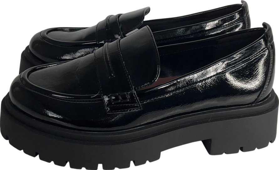 Next Black Patent Forever Comfort® Chunky Loafers UK 4 EU 37 👠