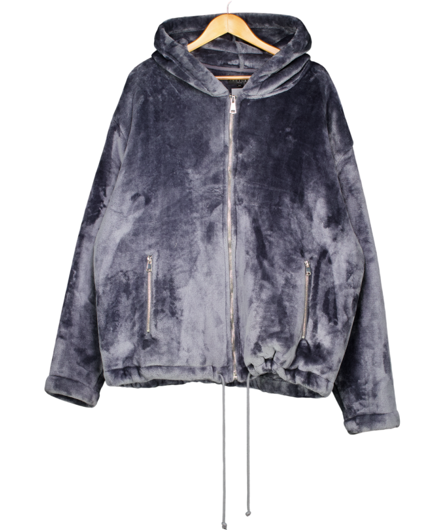 The Couture Club Blue Fur Applique logo Hooded Jacket UK M