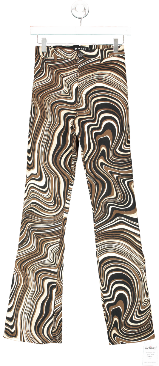Motelrocks Brown 70's Ripple Patterned Flared Trousers UK XS